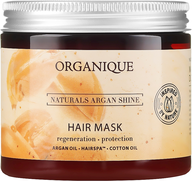 Regenerierende Haarmaske für trockenes Haar und empfindliche Kopfhaut mit Argan- und Baumwollöl - Organique Naturals Argan Shine — Bild N1