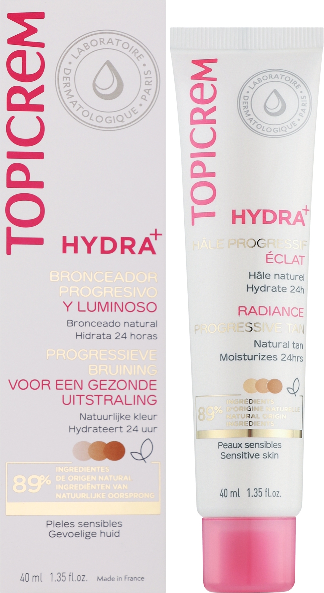 Feuchtigkeitsspendende Selbstbräunungscreme für Gesicht und Hals - Topicrem Hydra+ Radiance Progressive Tan — Bild 40 ml