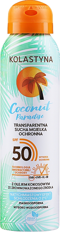 Transparenter trockener Sonnenschutznebel für Körper und Gesicht SPF 50 - Kolastyna Coconut Paradise SPF50 — Bild N1
