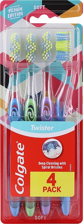 Zahnbürsten-Set blau, hellgrün, lila, dunkelblau 4 St. - Colgate Twister Design Edition Soft Toothbrush — Bild N1