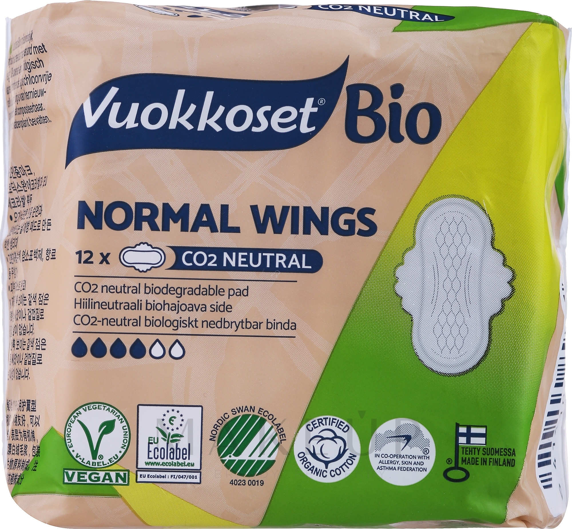 Damenbinden mit Flügeln 12 St. - Vuokkoset 100% Bio Normal Wings — Bild 12 St.