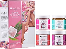 Düfte, Parfümerie und Kosmetik Fußpflegeset mit rosa Tonerde - IBD Aussie Pink Clay Detox Intro Kit (Fußbadesalz 114g + Fußpeeling 180g + Fußmaske 120ml + Fußcreme 120ml)