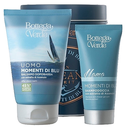 Set (Aftershave-Balsam 75 ml + Duschgel Shampoo 2in1 50 ml + Metallbüchse 1 St.) - Bottega Verde Momenti Di Blu — Bild N1