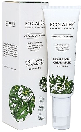Feuchtigkeitsspendende und beruhigende Nachtcreme-Maske mit Hanf- und Lavenderöl und Peptiden - Ecolatier Organic Cannabis Cream Mask Night — Bild N2