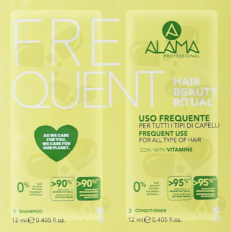 Set (Shampoo 12 ml+ Conditioner 12 ml) - Alama Frequent Hair Beauty Ritual Set (shm/12ml+h/cond/12ml) — Bild N1