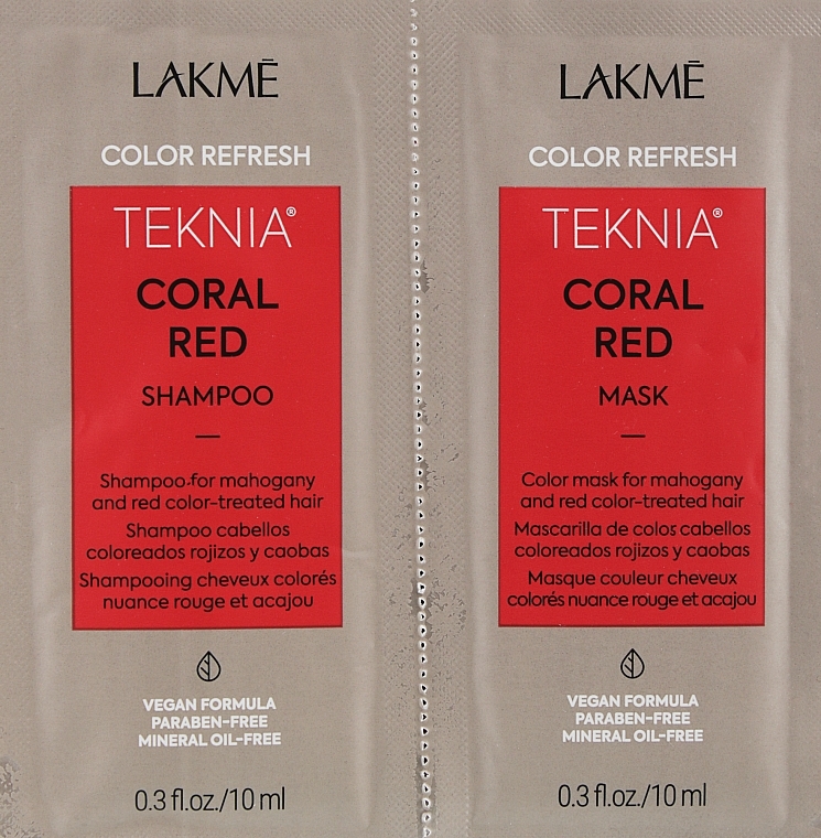 Probenset - Lakme Teknia Color Refresh Coral Red (sh/10ml + mask/10ml) — Bild N2