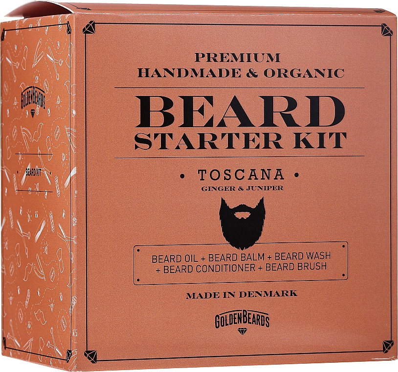 Bartpflegeset - Golden Beards Starter Beard Kit Toscana (Bartbalsam 60ml + Bartöl 30ml + Bartshampoo 100ml + Bartconditioner 100ml + Bartbürste) — Bild N1
