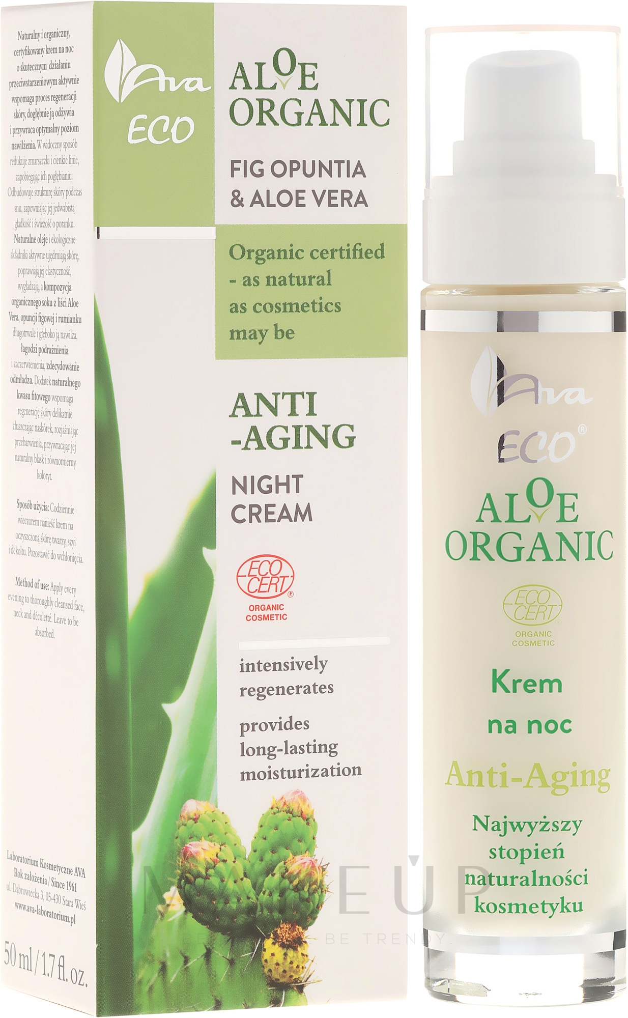 Anti- Falten Nachtcreme für Gesicht - Ava Laboratorium Aloe Organiic Night Cream — Bild 50 ml