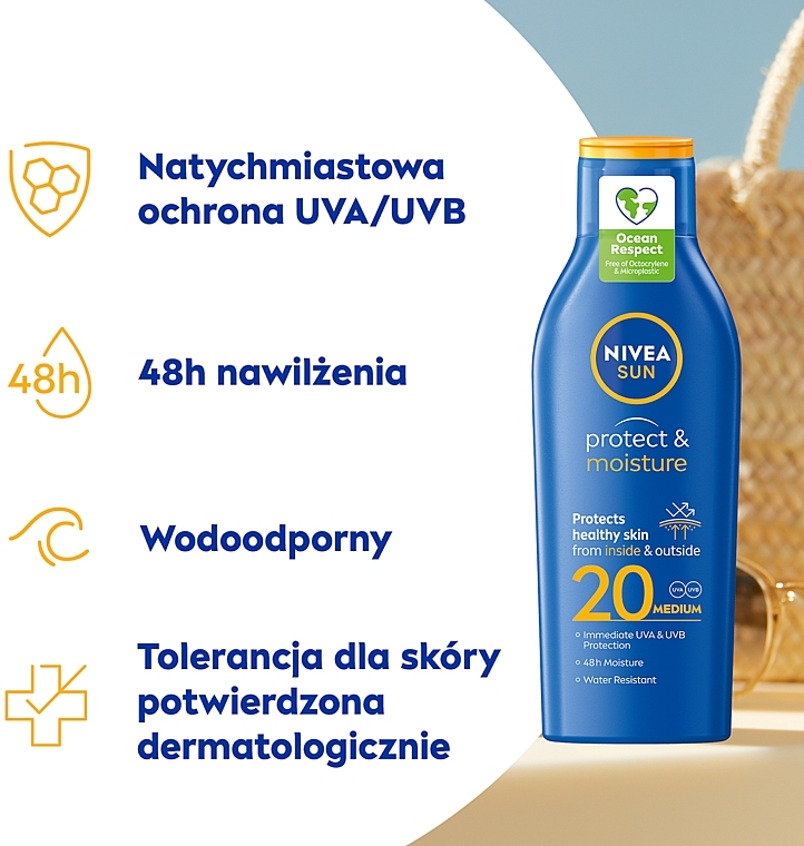 Feuchtigkeitsspendende Sonnenschutzlotion für den Körper SPF 20 - Nivea Sun Protect & Moisture Sun Lotion SPF20 48H Moisture — Bild N4