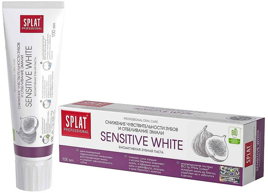 Aufhellende Zahnpasta gegen Empfindlichkeit der Zähne mit Lysozym, Zinkgluconat und ätherischem Minz- und Grapefruitöl - SPLAT Sensitive White