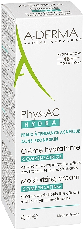 Feuchtigkeitsspendende Gesichtscreme für zu Akne neigende Haut - A-Derma Phys-AC Hydra Compensating Cream — Bild N3