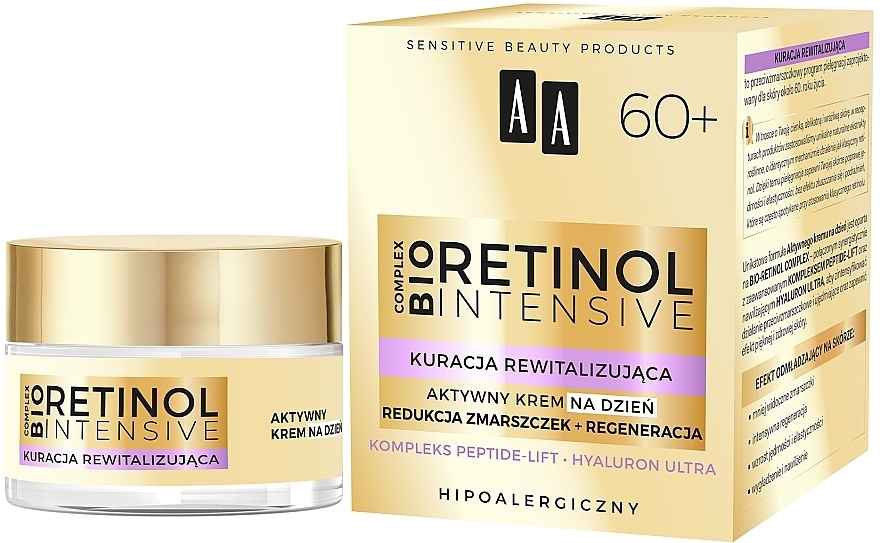 Aktiv glättende und feuchtigkeitsspendende Anti-Falten Tagescreme mit Bio Retinolkomplex für reife Gesichtshaut 60+ - AA Retinol Intensive 60+ Cream — Bild N2