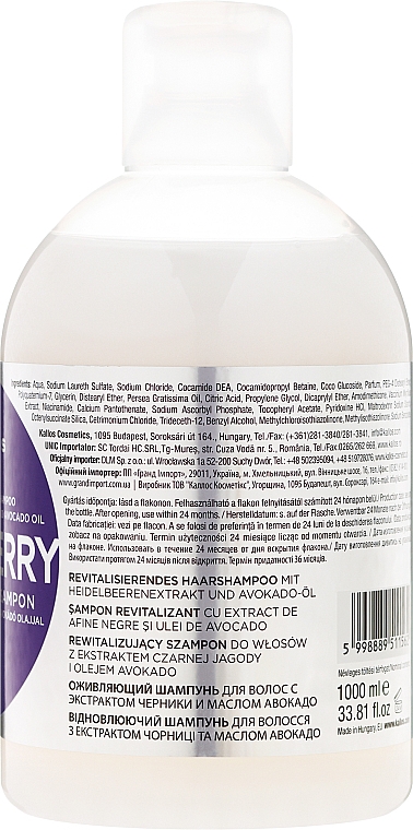 Himbeere Revitalisierendes Shampoo für trockenes und strapaziertes Haar - Kallos Cosmetics Blueberry Hair Shampoo — Foto N2