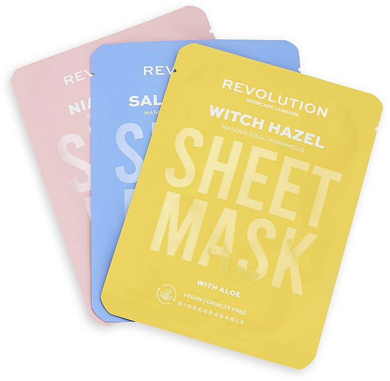 Gesichtspflegeset - Revolution Skincare Blemish Prone Skin Biodegradable Sheet Mask (Gesichtsmaske 3 St.) — Bild N1