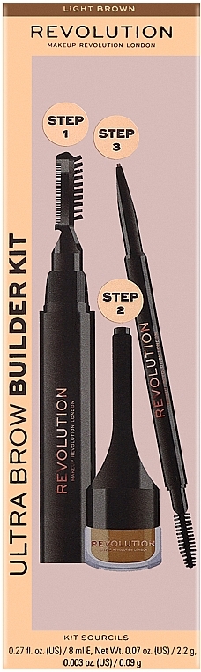 Set - Makeup Revolution Ultra Brow Builder Kit (wax/8ml + brow/pomade/2,2g + eye/crayon/0,09g)  — Bild N1