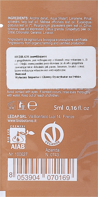 Ätherisches Öl Grapefruit - BioBotanic BioHealth Hydrate — Bild N2
