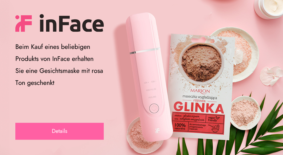Beim Kauf eines beliebigen Produkts von InFace erhalten Sie eine Gesichtsmaske mit rosa Ton geschenkt