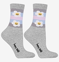 Lange Damensocken mit Gänseblümchen und Streifen, grau - Moraj — Bild N1