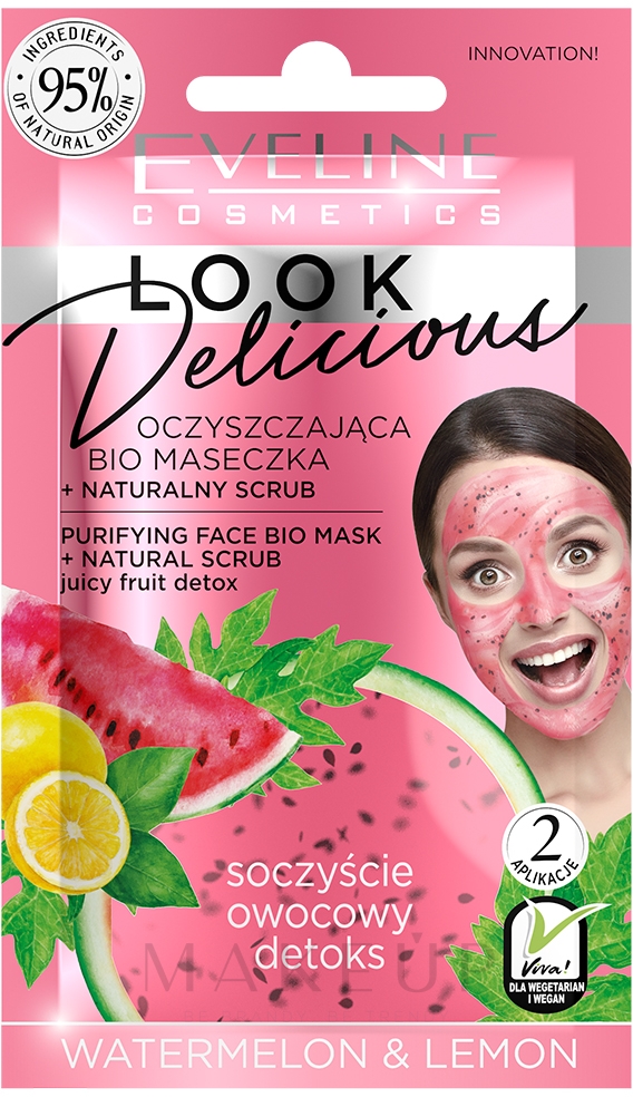 Bio-Maske für das Gesicht Wassermelone & Zitrone - Eveline Cosmetics Look Delicious — Bild 10 ml
