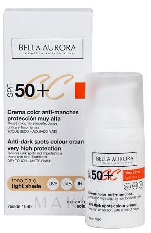 CC-Creme für das Gesicht SPF 50 - Bella Aurora CC Anti-Spot Cream Spf50 — Bild Light