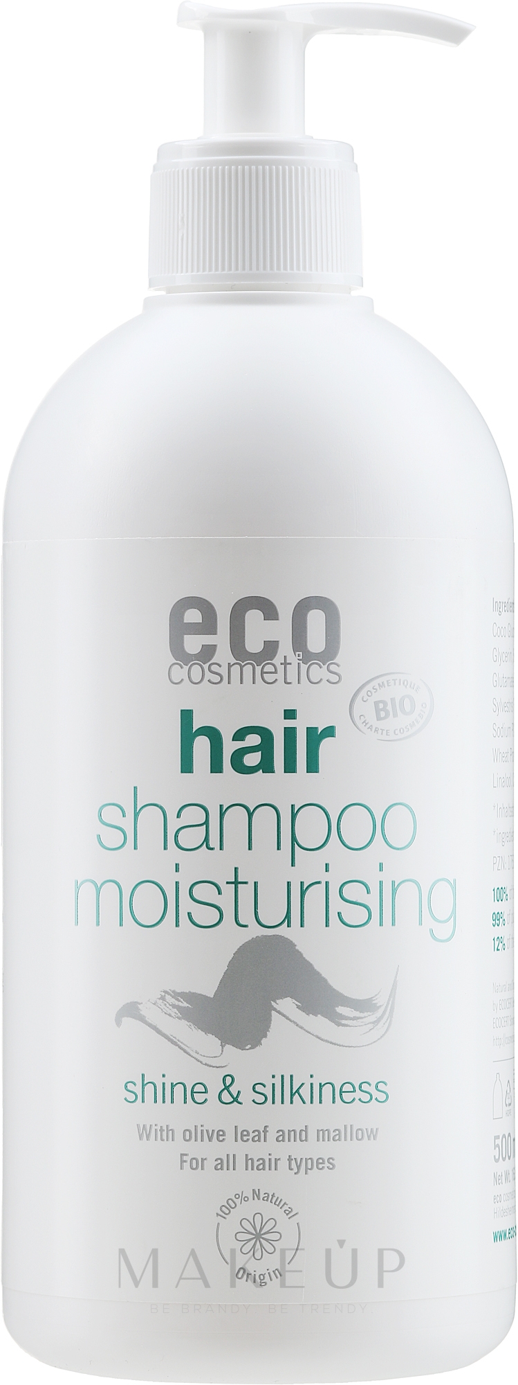 Feuchtigkeitsspendendes Haarshampoo mit Olivenblatt- und Malvenextrakt - Eco Cosmetics Hair Shampoo Moisturising Shine & Silkiness — Bild 500 ml