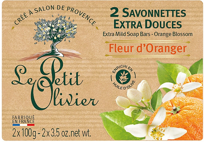 Milde Seife mit Orangenblütenextrakt - Le Petit Olivier 2 extra mild soap bars Orange blossom — Bild N1