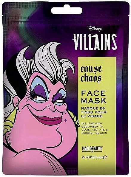 Erfrischende und feuchtigkeitsspendende Tuchmaske für das Gesicht mit Gurkenextrakt Disney Ursula - Mad Beauty Disney Villains Ursula Face Mask — Bild N1