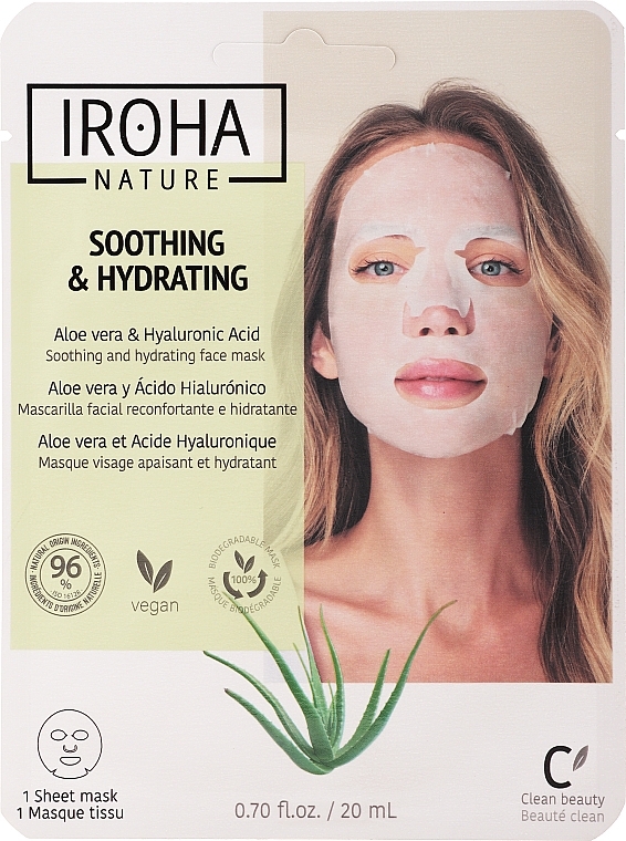 Feuchtigkeitsspendende Tuchmaske für das Gesicht mit Aloe Vera und Hyaluronsäure - Iroha Nature Moisturizing Aloe Tissue Face Mask — Bild N1