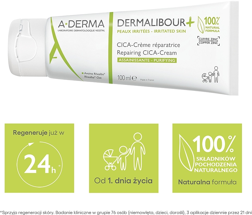 Regenerierende und beruhigende Körpercreme für gereizte Haut - A-Derma Dermalibour + Repairing CICA-Cream — Bild N3