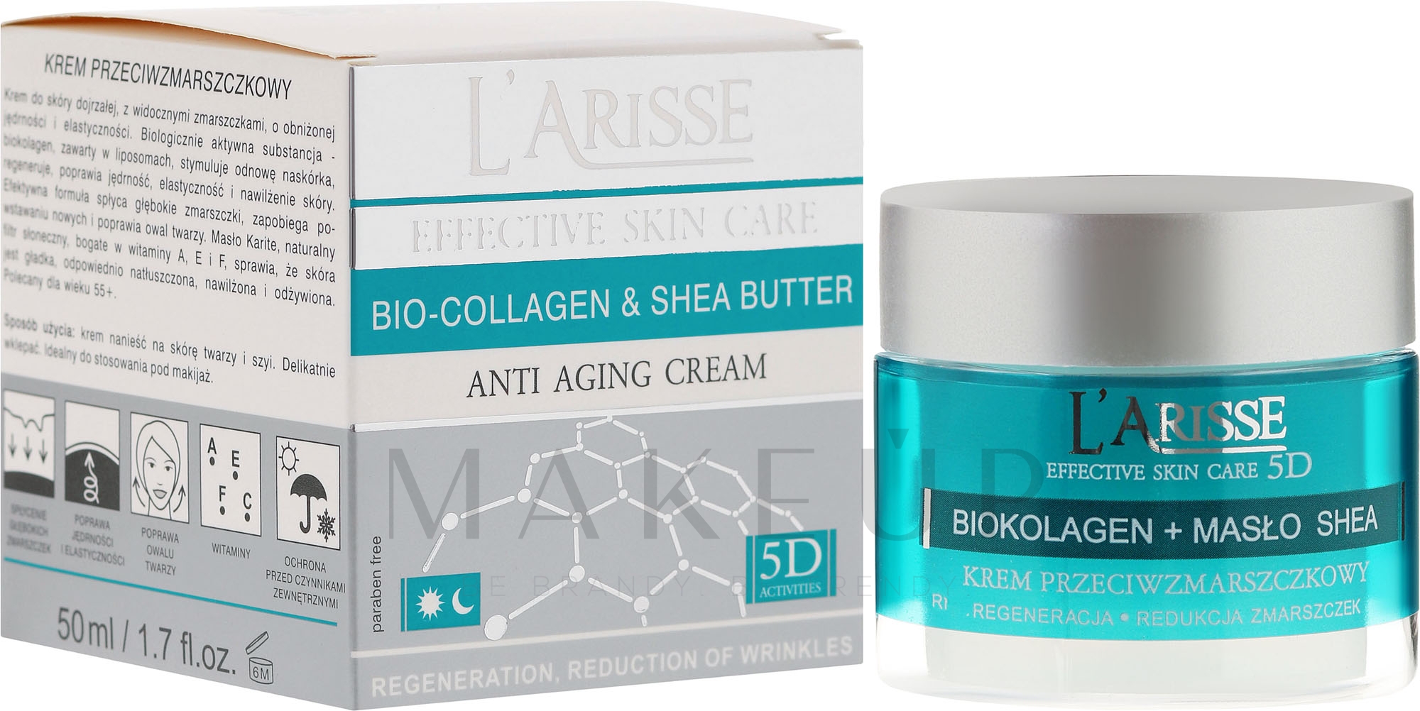 Anti-Aging Gesichtscreme mit Bio Kollagen und Sheabutter 55+ - Ava Laboratorium L'Arisse 5D Anti-Wrinkle Cream Bio Collagen + Shea Butter — Foto 50 ml