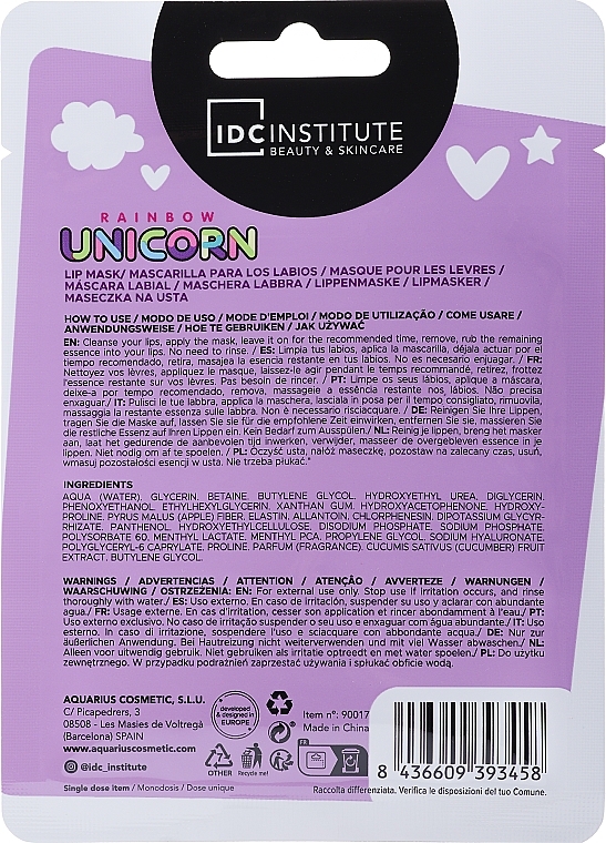 Lippenmaske - IDC Institute Rainbow Unicorn Plumping & Hydrating Lip Mask  — Bild N1