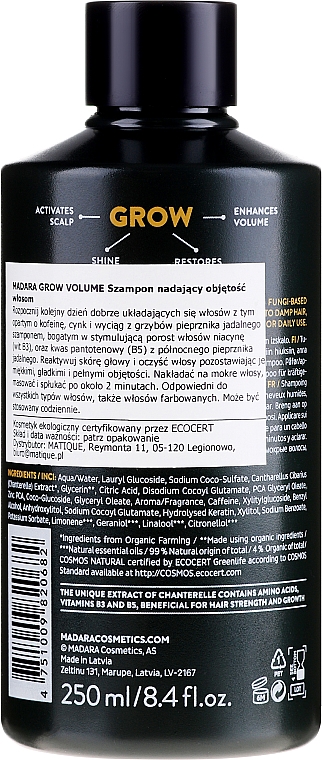 Volumen-Shampoo zur Stimulierung des Haarwachstums mit Koffein, Zink und Pilzextrakt - Madara Cosmetics Grow Volume Shampoo — Bild N2
