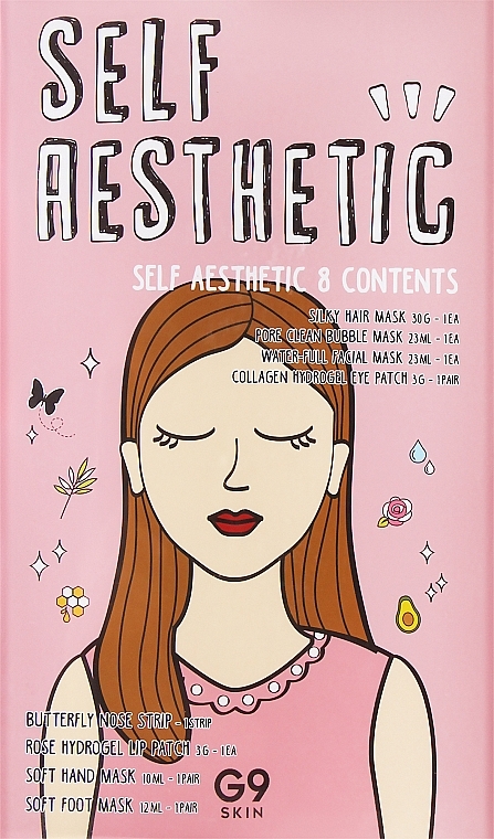 Set - G9Skin Self Aesthetic Magazine (f/mask/2pcs + h/mask/1pcs + lip/mask/1pcs + nose/strip/1pcs + eye/mask/1pcs + h/mask/1pcs + f/mask/1pcs) — Bild N1