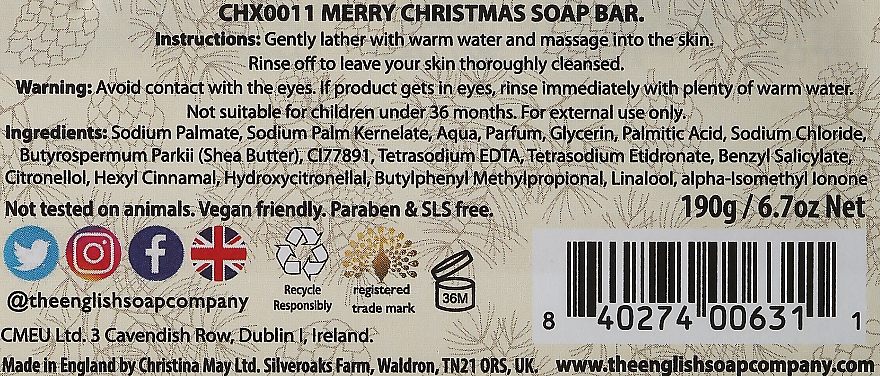 Natürliche parfümierte Seife mit Sheabutter - The English Soap Company Merry Christmas Luxury Vegetable Soap — Bild N2