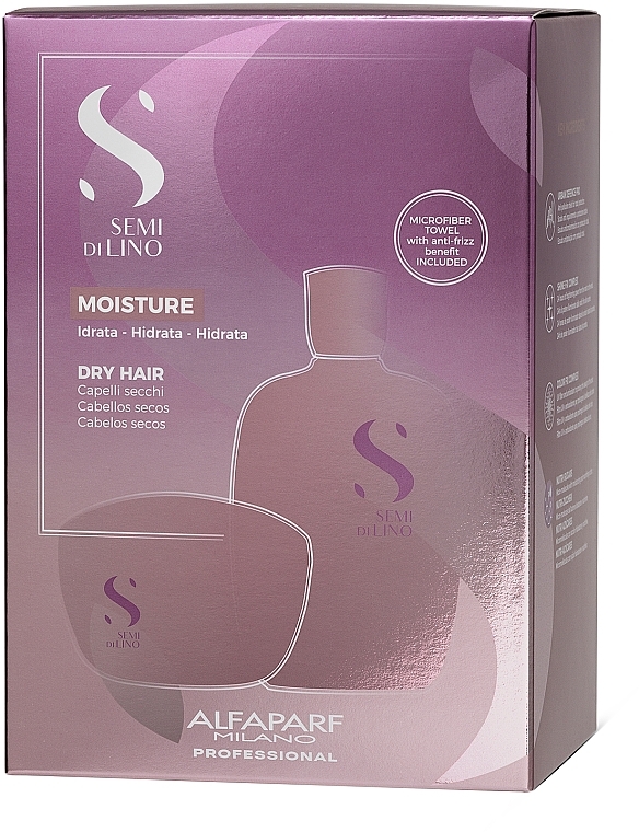 Haarpflegeset - AAlfaParf Semi Di Lino Moisture (Haarshampoo 250ml + Haarmaske 200ml + Handtuch) — Bild N2