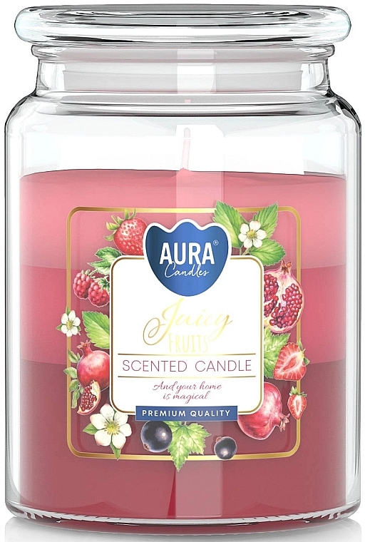 Duftende dreischichtige Kerze im Glas Saftige Früchte - Bispol Aura Scented Candle Juicy Fruit  — Bild N1