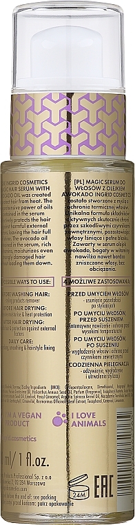 Wärmeschutzserum für das Haar mit Avocadoöl - Ingrid Cosmetics Vegan Hair Serum Avocado Oil — Bild N2