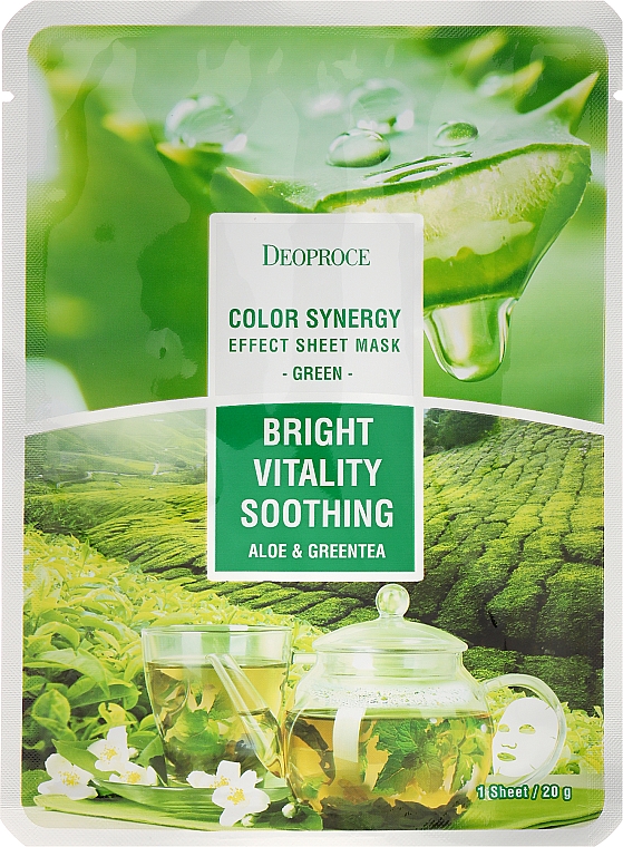 Antioxidative und beruhigende Tuchmaske mit Aloe- und Grünteeextrakt - Deoproce Color Synergy Effect Sheet Mask Green