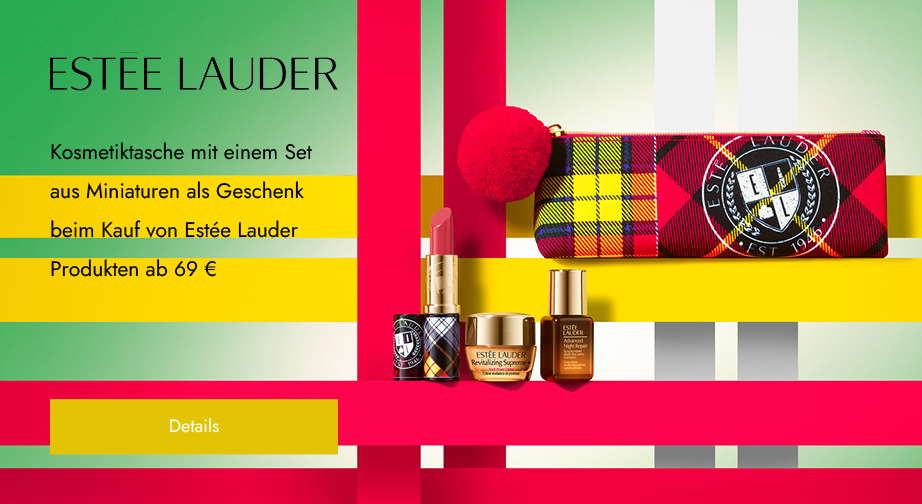 Kosmetiktasche mit einem Set aus Miniaturen als Geschenk beim Kauf von Estée Lauder Produkten ab 69 €