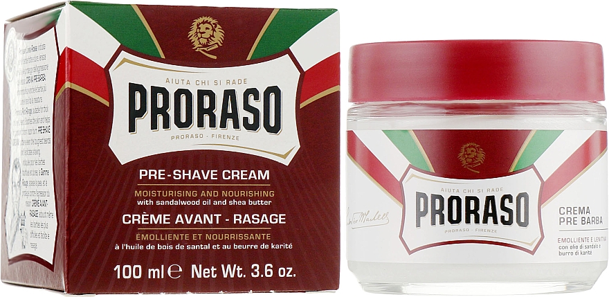 Feuchtigkeitsspendende und pflegende Pre Shave Creme - Proraso Red Pre Shaving Cream