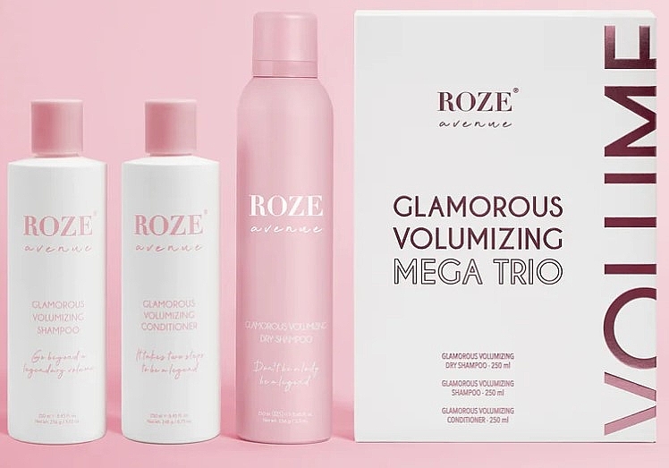 Haarpflegeset - Roze Avenue Glamours Volumizing Mega Trio Box (Conditioner 250ml + Trockenshampoo 250ml + Haarshampoo 250ml) — Bild N1