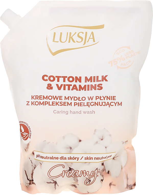 Pflegende flüssige Creme-Seife mit Baumwollmilch und Vitaminen - Luksja Creamy Cotton Milk & Vitamins Caring Hand Wash (Doypack) — Bild N3