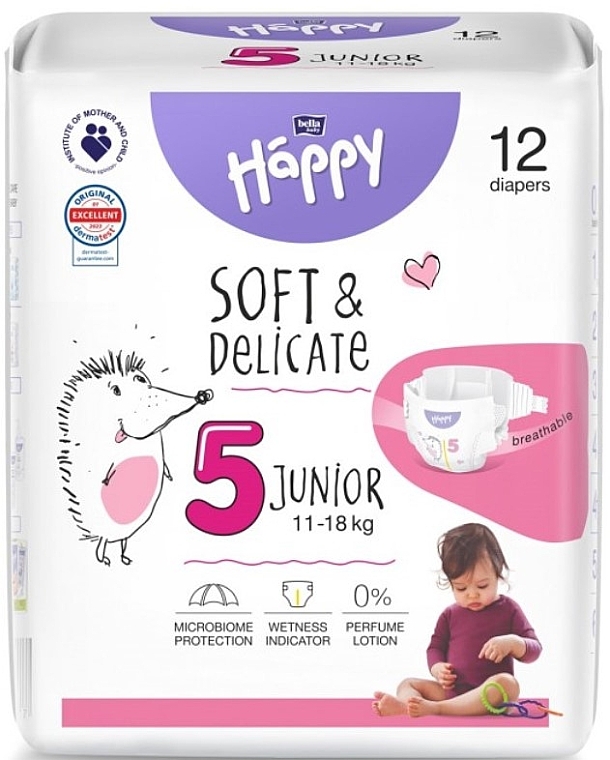 Babywindeln 11-18 kg Größe 5 Junior 12 St. - Bella Baby Happy Soft & Delicate  — Bild N1