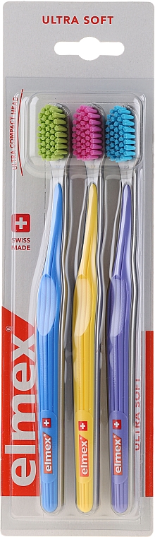 Zahnbürste ultra weich Swiss Made blau, gelb, violett 3 St. - Elmex Swiss Made — Bild N1