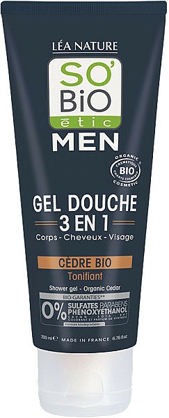 3in1 Duschgel-Shampoo Organische Zeder - So'Bio Etic Men Shower Gel Organic Cedar — Bild N1