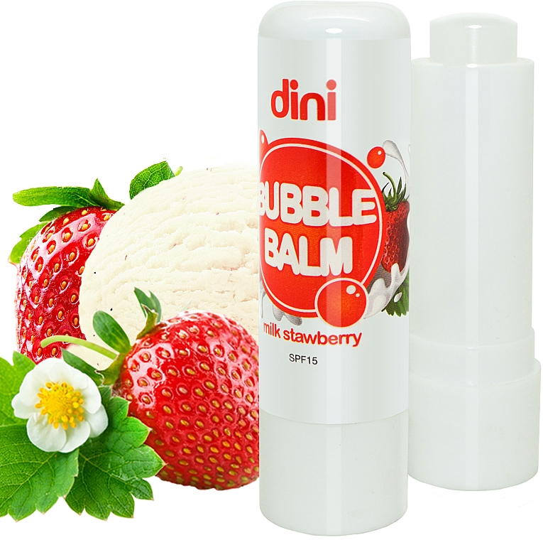 Lippenbalsam mit Erdbeere - Dini Bubble Balm Milk Strawberry SPF 15 — Bild N1