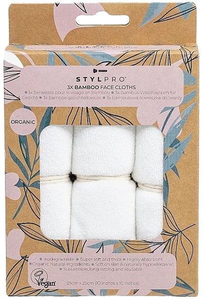 Bambus-Gesichtstücher 3 St. - Stylideas Stylpro Bamboo Face Cloths  — Bild N1