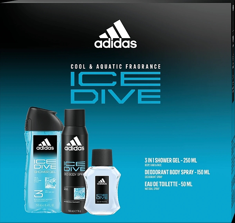 Adidas Ice Dive - Duftset (Eau de Toilette 50 ml + Deospray 150 ml + Duschgel 250 ml)  — Bild N1