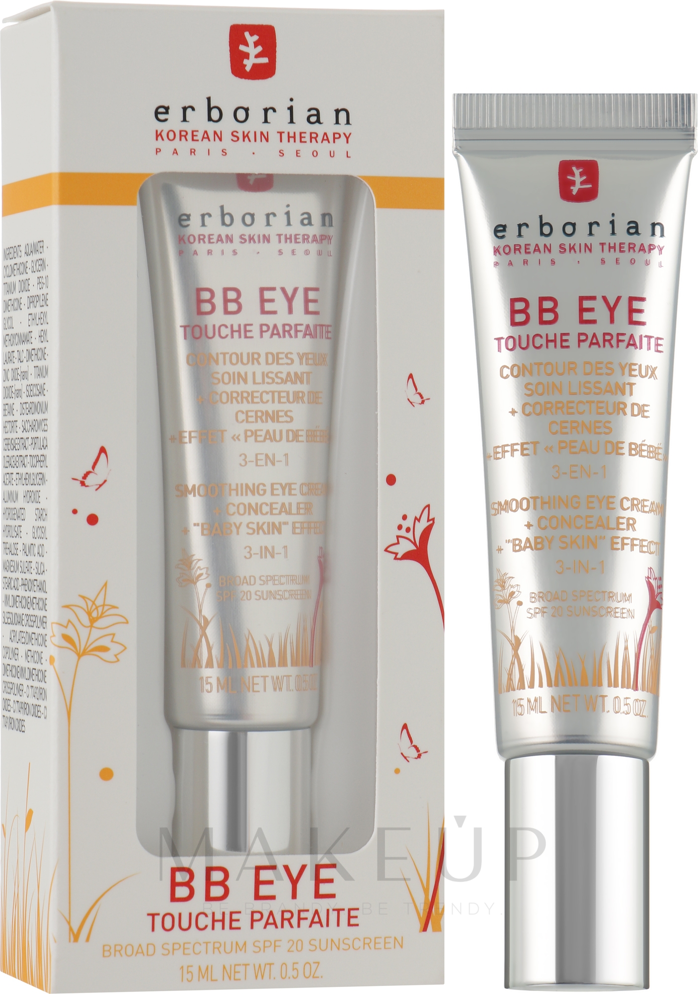 3in1 BB Creme für die sensible Augenpartie LSF 20 - Erborian Eau Ginseng BB Eye Touche Parfaite — Bild 15 ml