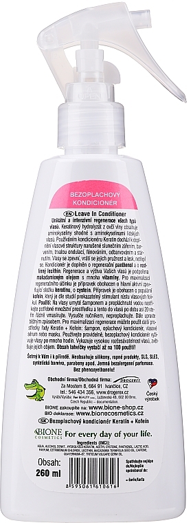 Haarbalsam-Spray ohne Waschen mit Keratin und Koffein - Bione Cosmetics Keratin + Caffeine Leave-in Conditioner Spray — Bild N2